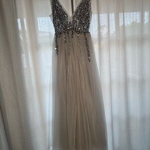 Elegant Silver Sequin/PearlGown